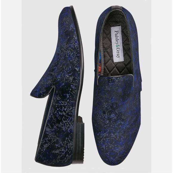 PAISLEY & GRAY Party Bow Velvet Spackle Formal Loafers Navy Blue Sz 12 - Picture 1 of 12